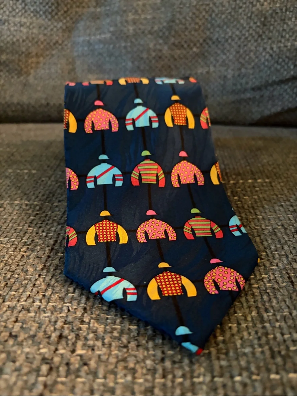 Navy Novelty Silk Tie with Multicolor Jockey Jacket Motif